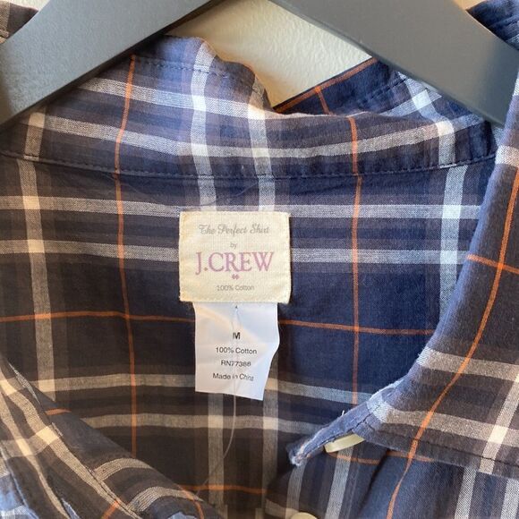J. Crew Factory the perfect shirt button down plaid navy NWT medium cotton - Picture 2 of 7